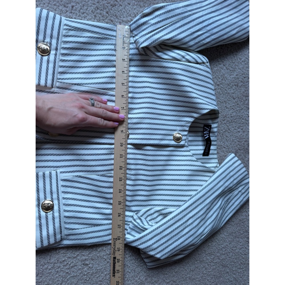 Zara Blazer Cropped Striped Gold Button Nautical Cream Navy Medium - Picture 6 of 9